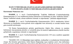 Cumhurbaşkanlığı Kararnamesi'nde yapılan değişiklikler Resmi Gazete'de