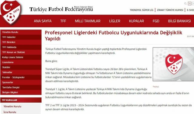 TFF'den açıklama: 12 olan yabancı oyuncu sayısı 14'e çıkarıldı.