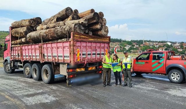 Bursa İnegöl'de orman ürünü taşıyan kamyonlara denetim