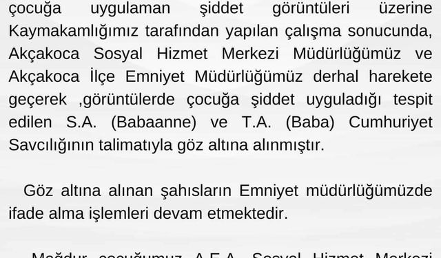 Düzce'de torununa şiddet uygulayan babaanne ile olaya göz yuman baba gözaltına alındı