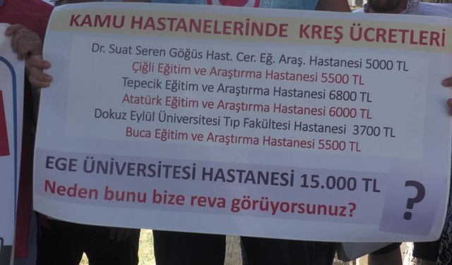 Ege Üniversitesi Tıp Fakültesi Hastanesi'nde çalışan sağlık emekçilerinden hastane kreşinin özelleştirilmesine tepki