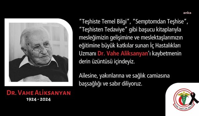 TTB ve İTO'dan Dr. Aliksanyan için başsağlığı mesajı