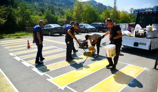 Giresun Belediyesi, okul önlerindeki yaya geçitlerini yeniliyor